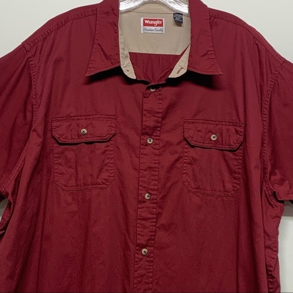 Wrangler Men's 3XL Button Up Short Sleeve Shirt Maroon Red Button Flap Pockets - Picture 3 of 8